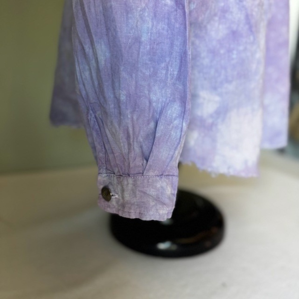 Jes MaHarry Women Purple Tie Dye Raw Edge Button Down Shirt Bohemian Art Top L - Picture 3 of 8